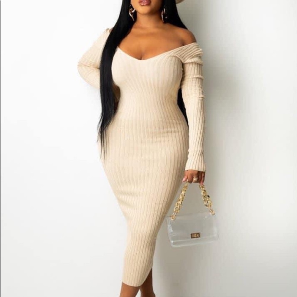 Nude long sleeve dress